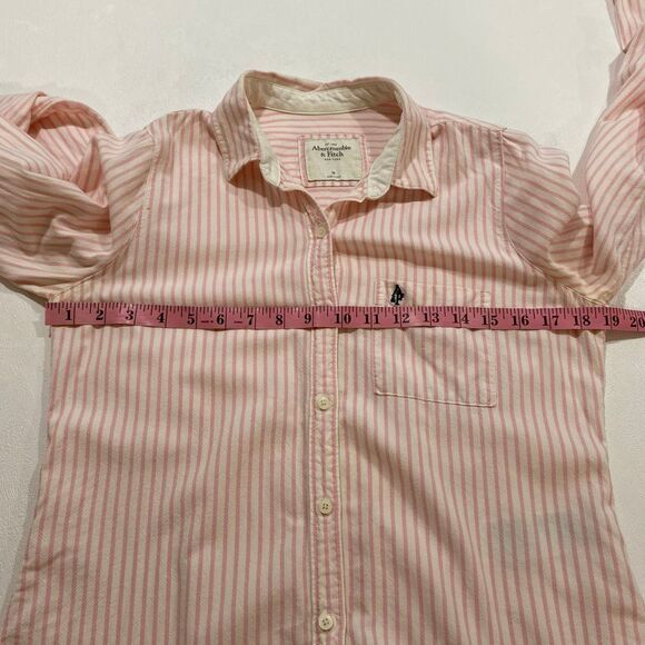 Abercrombie & Fitch Pink White Striped Button Down Shirt Women’s Medium - Picture 5 of 9
